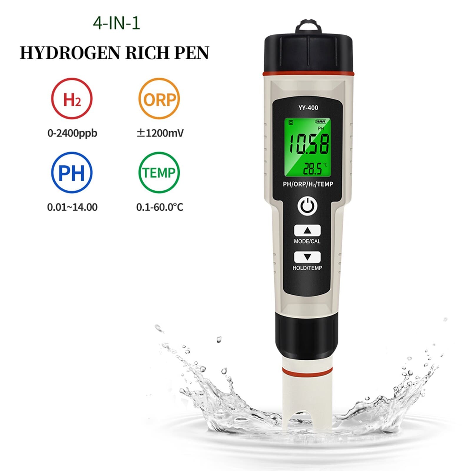 Portable 4 In 1 Hydrogen-Rich Test Pen PH/ORP/TEMP Water Quality Meter Tester US 4