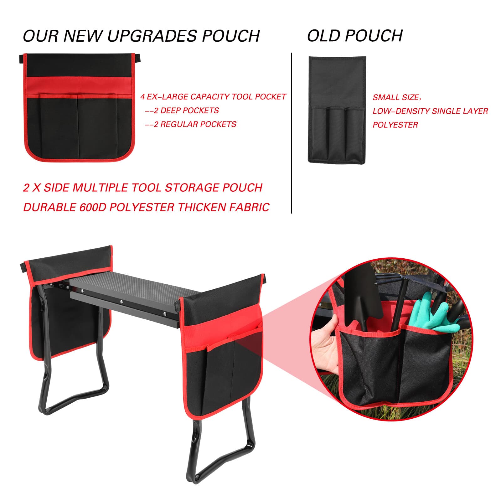 Portable Folding HeavyDuty Garden Kneeler Bench Stool Kneeling Glove+2Tool Pouch 6