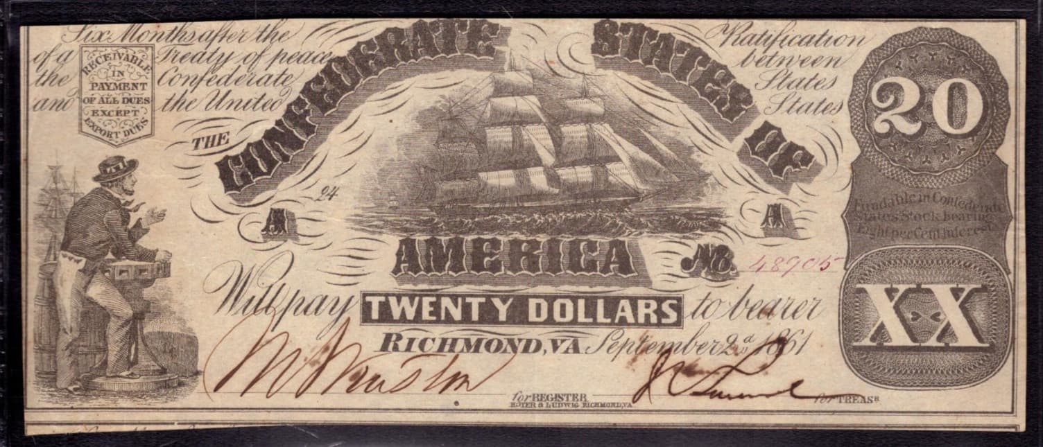 1861 $20 CONFEDERATE STATES OF AMERICA NOTE T-18 PF-27 PCGS B CHOICE XF EF 45 3