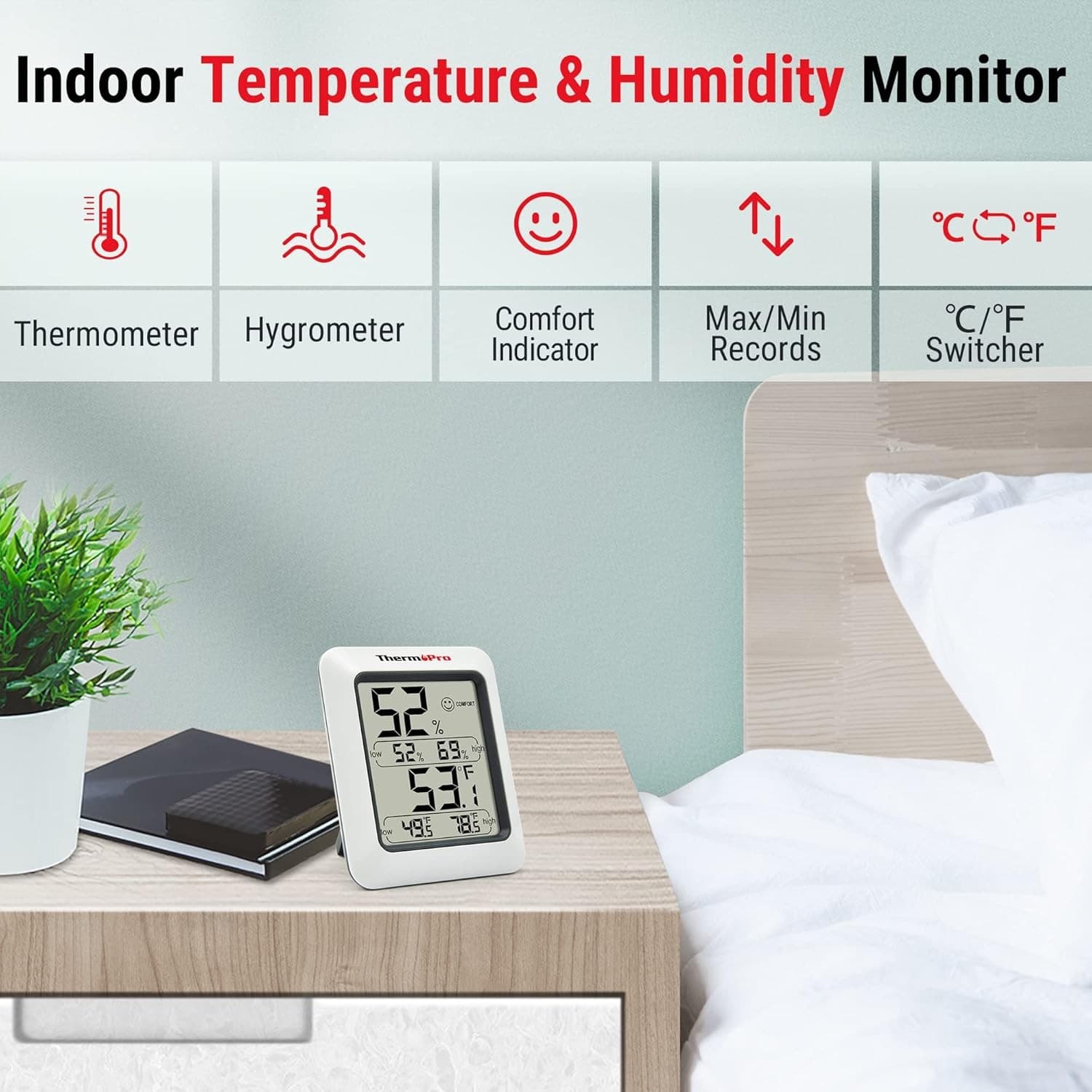 ThermoPro TP50 3 Pieces Digital Hygrometer Indoor Thermometer Room White  2