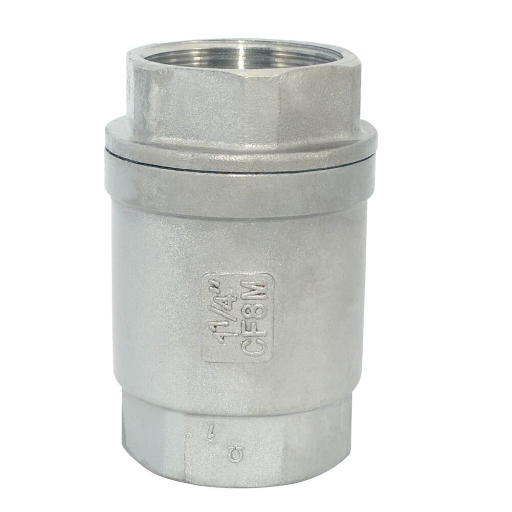 1.25" 1-1/4 inch Spring Loaded In-line NPT Threaded Check Valve Stainless Steel