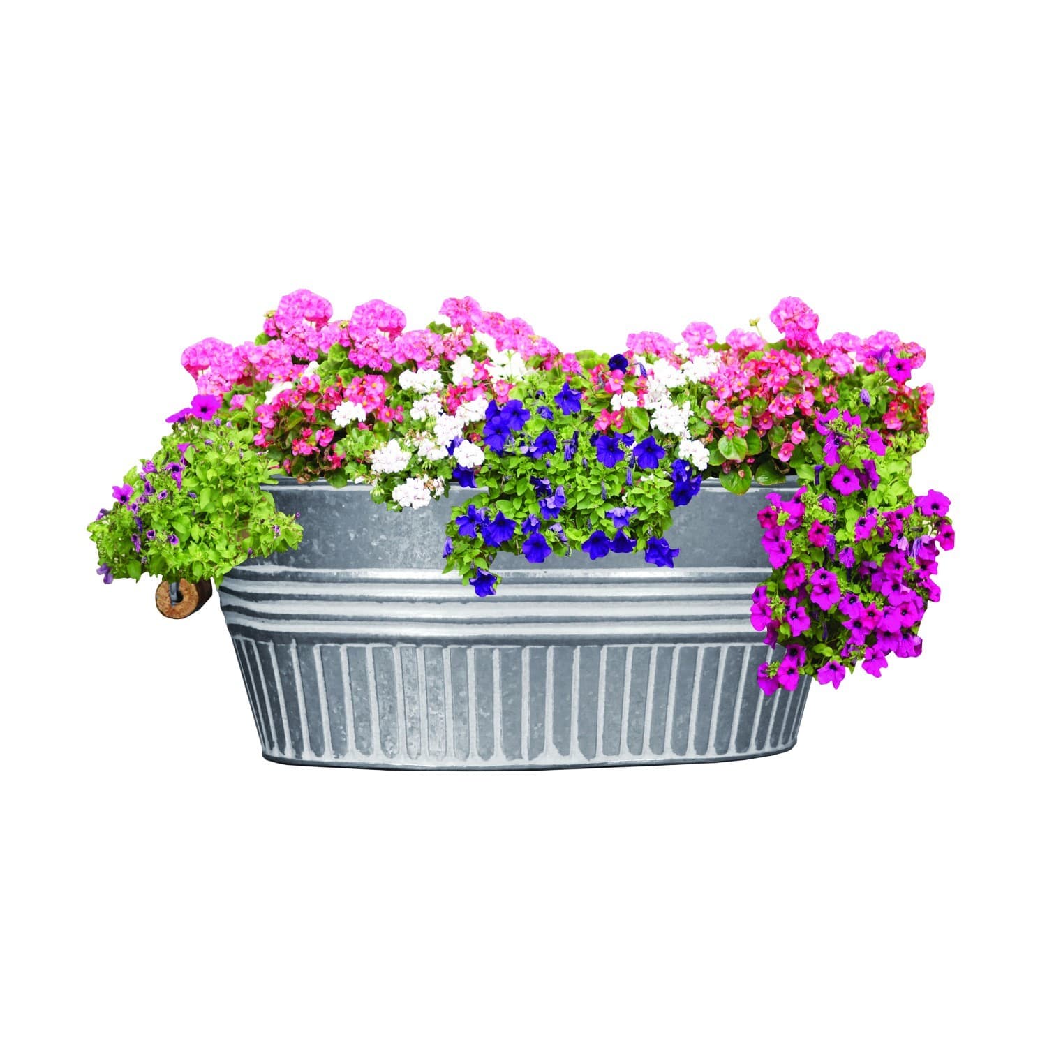 14" Galvanized Basin Tub - Oval with White Wash Design, Handles and Drain Holes 4