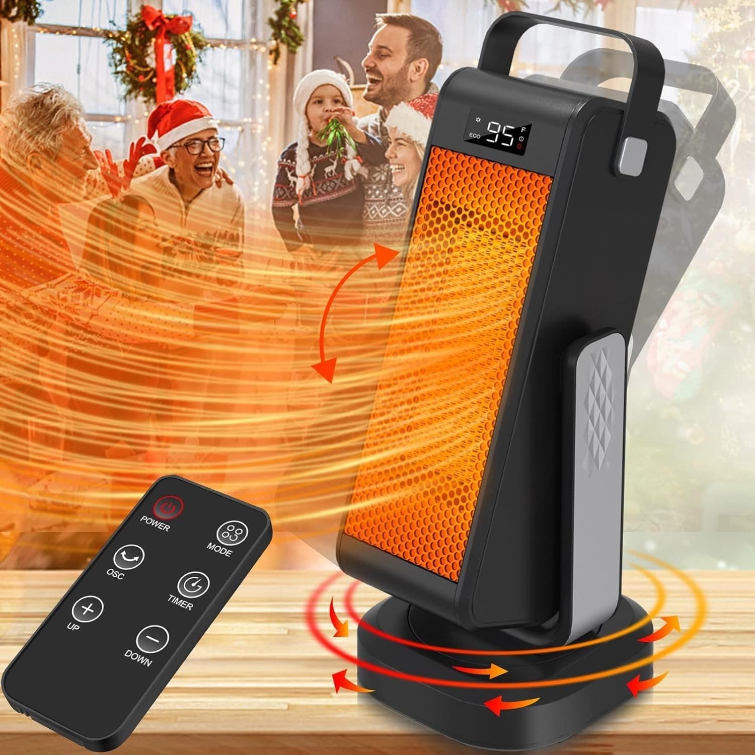 1500W Portable Fast Heater 3D Oscillating 4 Mode/ECO PTC Electric Space Heater 3