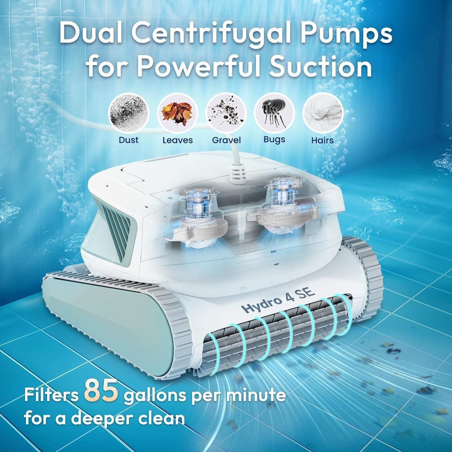 Hydro 4SE Robotic Pool Cleaner, Wired Automatic Vacuum with Wall & Waterline 3