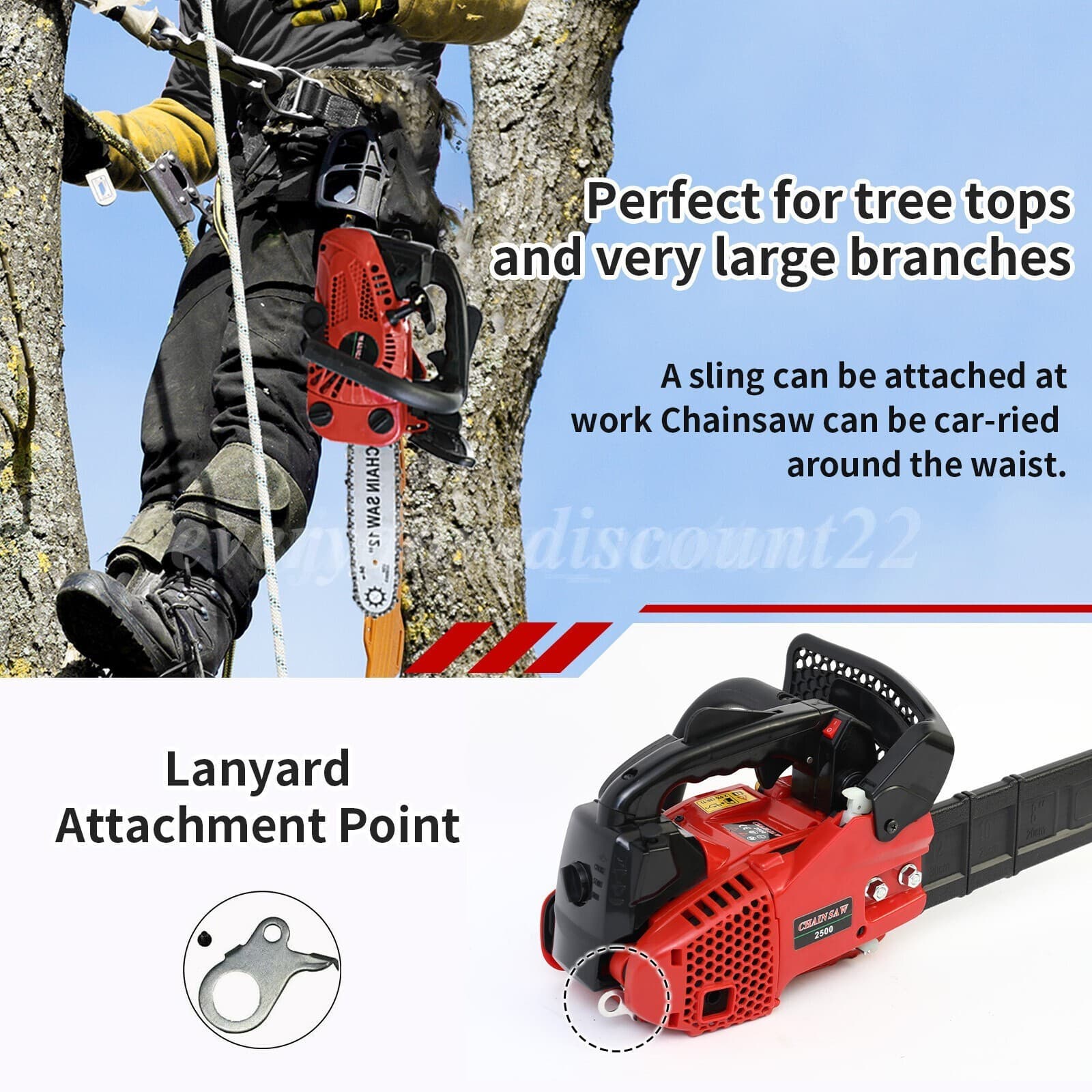 25.4cc Gas Top Handle Chainsaw with 12'' Bar Chain 2-Stroke Engine Cut Tree Wood 6