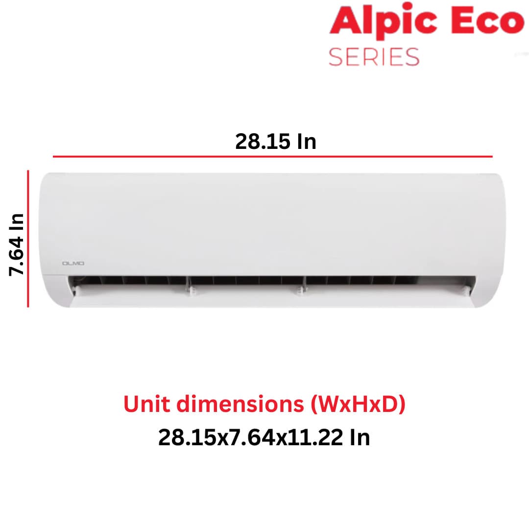 OLMO Alpic Eco Series 9,000 BTU 0.75 Ton 17 SEER Mini Split AC & Heat Pump, 115V 3
