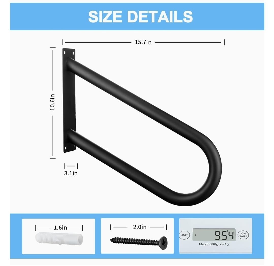 16 Inch U-shaped Handrail Railing 1-2 Steps Wall Mount Step Hand Rail Grab Bar 2