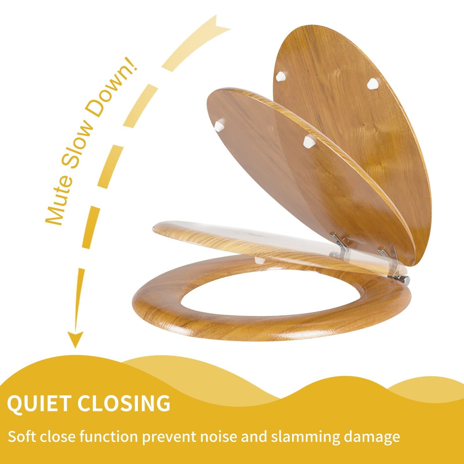 Angel Shield Wood Veneer Natural Toilet Seat with Quiet Close, Easy Clean, Qu... 4