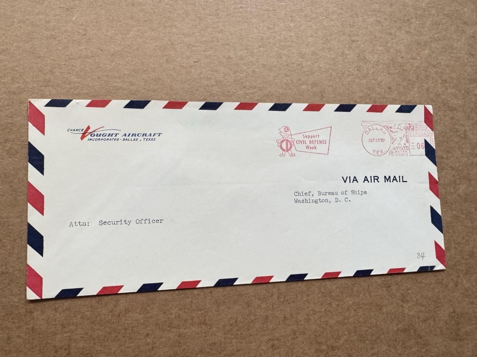 US Aircraft Thematic Cover (84) +1957 Vought Aircraft Inc +Civil Defense Ad