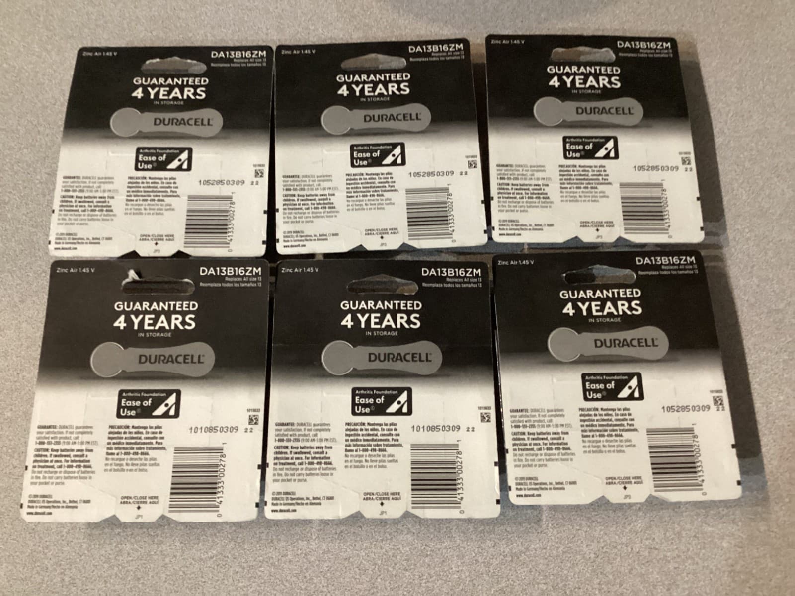 Lot of 6 packs of Duracell Hearing Aid Batteries Size 13 Expired 2024 Value Pack 2