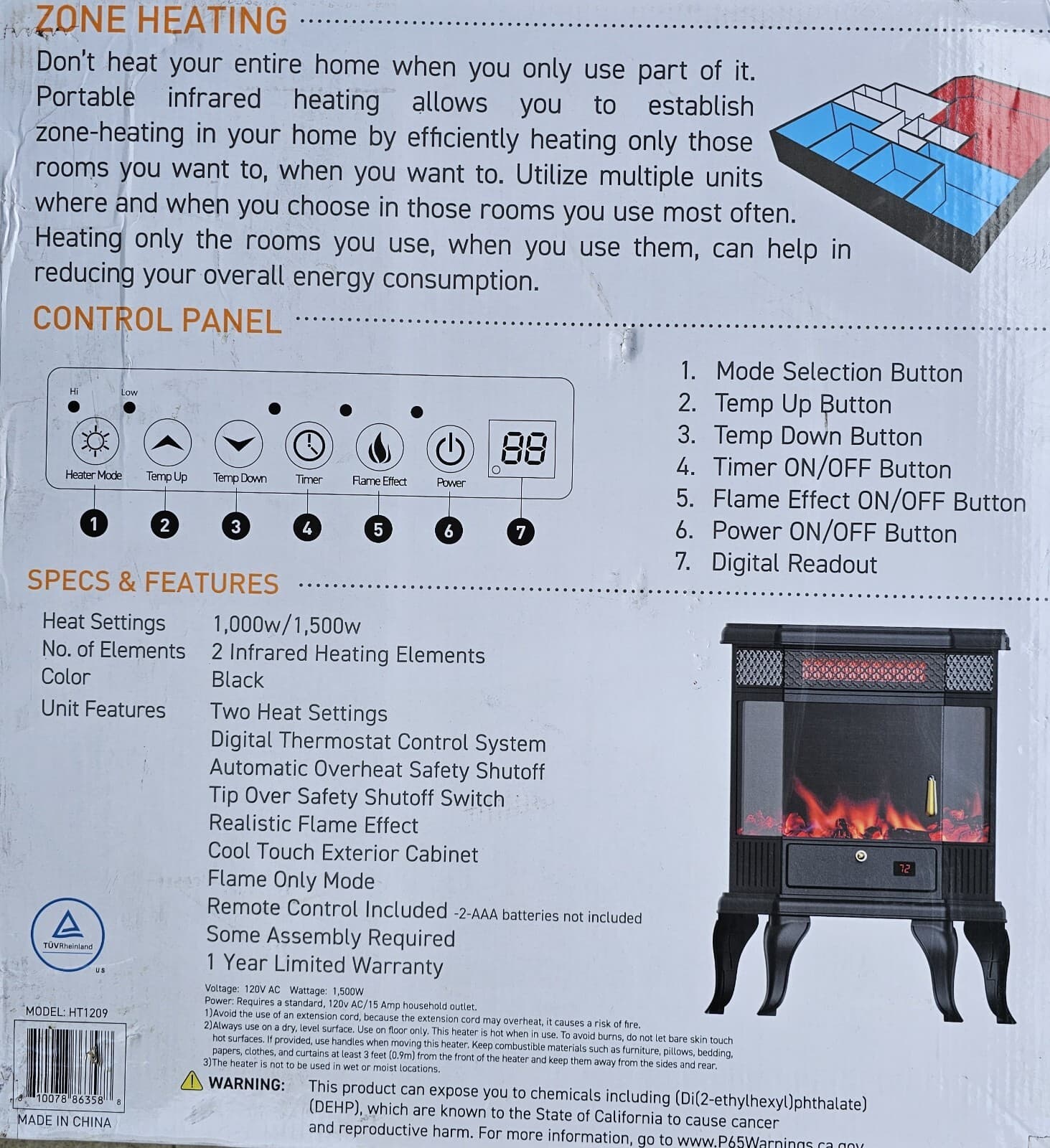 Lifesmart Electric Fireplace Fan Forced Heater With Realistic Flame 1500 Watts 4