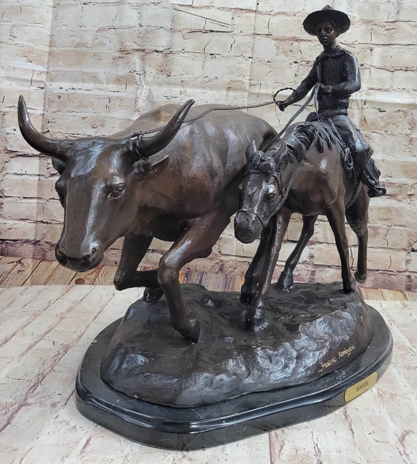 BOLTER Frederic Remington Western Bronze Statue Sculpture Cattle Drive 18" x 17" 4