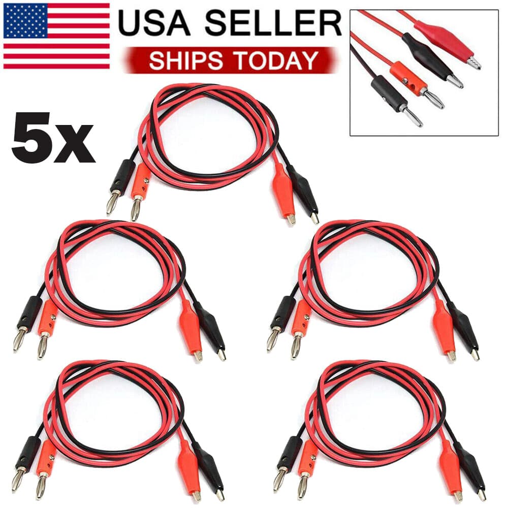5PCS 3FT Banana Plug Probe Cable to Alligator Test Lead Clip Wire For Multimeter