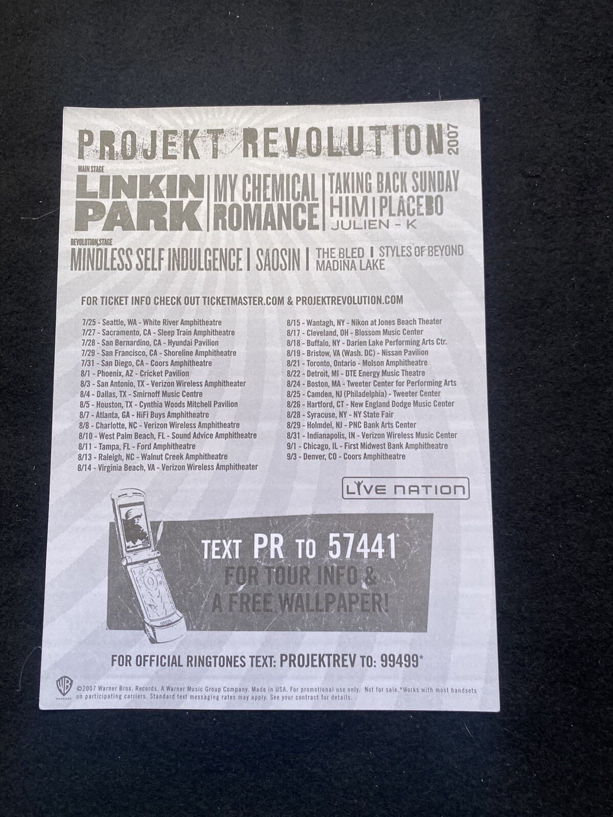 Projekt Revolution 2007 Sticker Linkin Park (Lot of 4)-8x11 + Free flag sticker 3