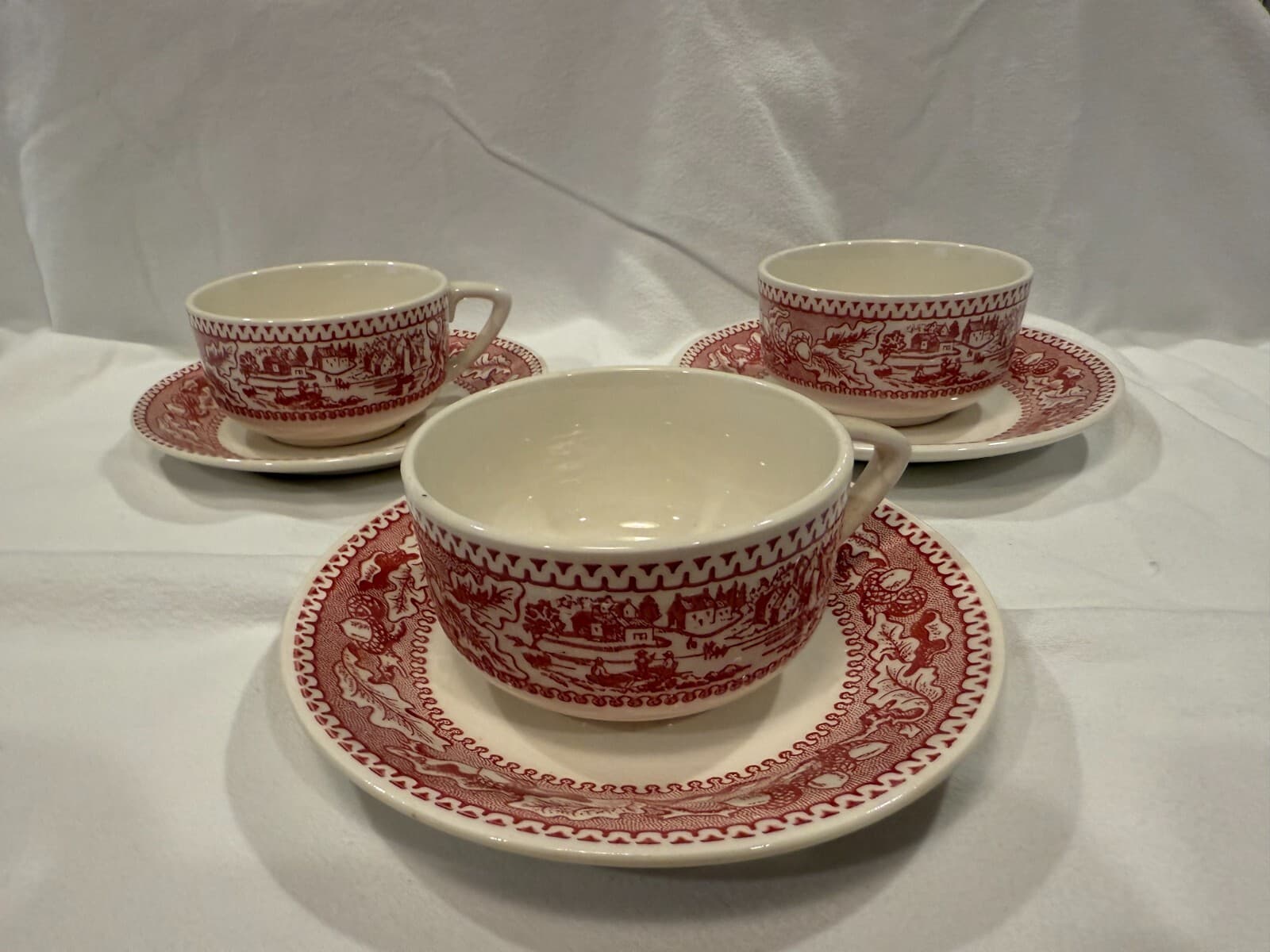 Royal Ironstone Memory Lane Cups & Saucers Red ~ Set of 3 5
