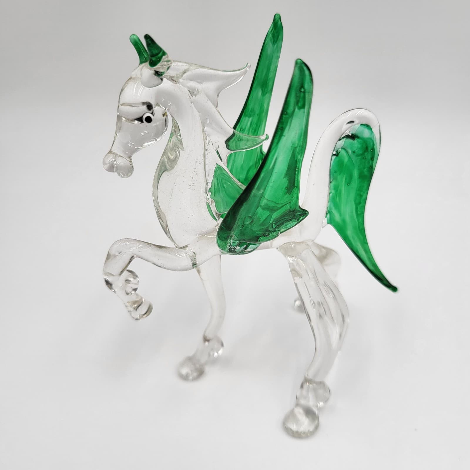 Vintage Blown Art Glass Pegasus Winged Horse Mini Figurine Set of 2 4