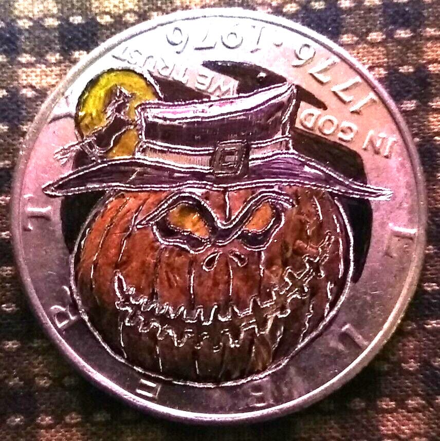 Hobo Nickel hand carved original by J&M Tarantula Kennedy as happy Halloween 6