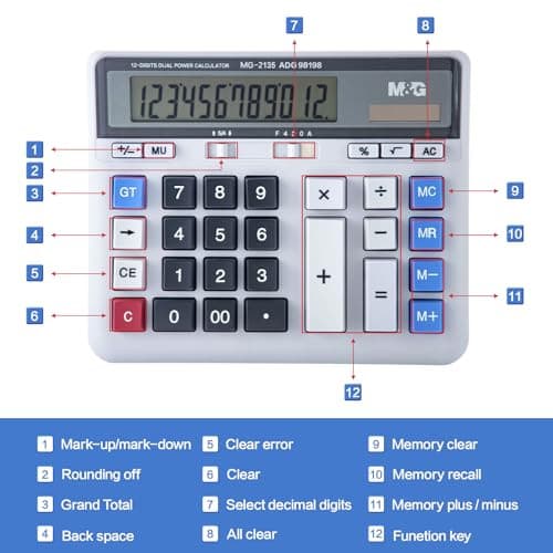  Desktop Calculator 12 Digits Extra Large LCD Display, Dual Solar Power and  6