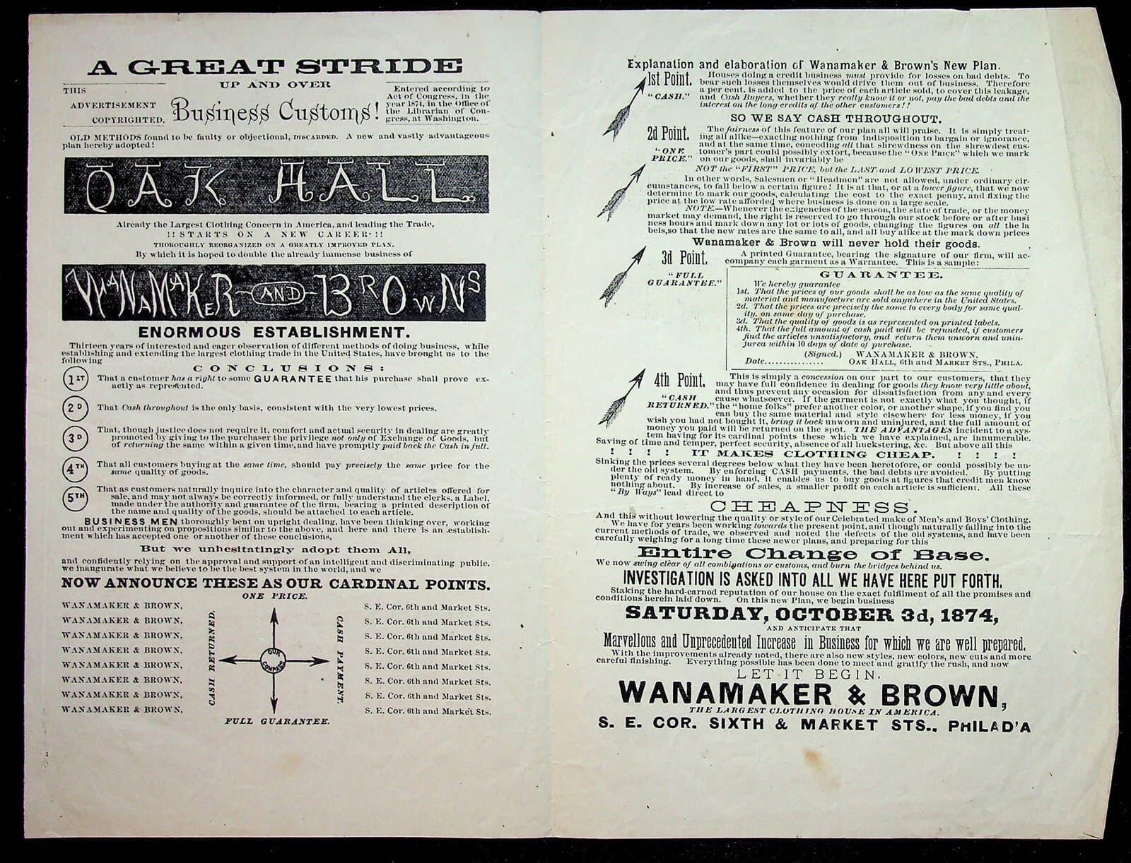 Wanamaker & Brown Clothing PA 1774 Advertisement Reprinted In 1874 Dunlap Packet