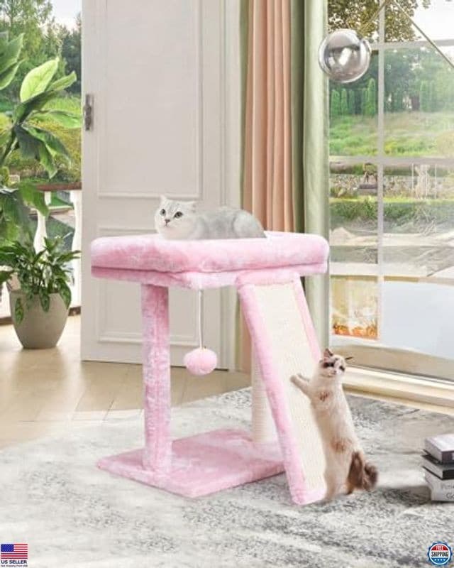 Small Cat Tree with Scratching Board, Cat Scratcher Post for Indoor Cats, 2 6