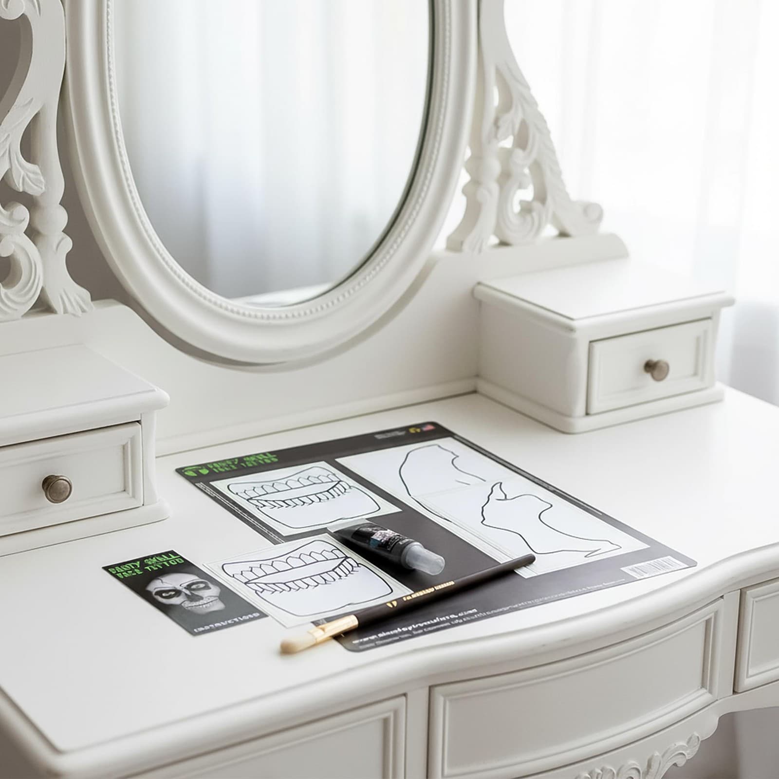 Metallic Gold Skull Tatoo Fx Costume Accessory 4