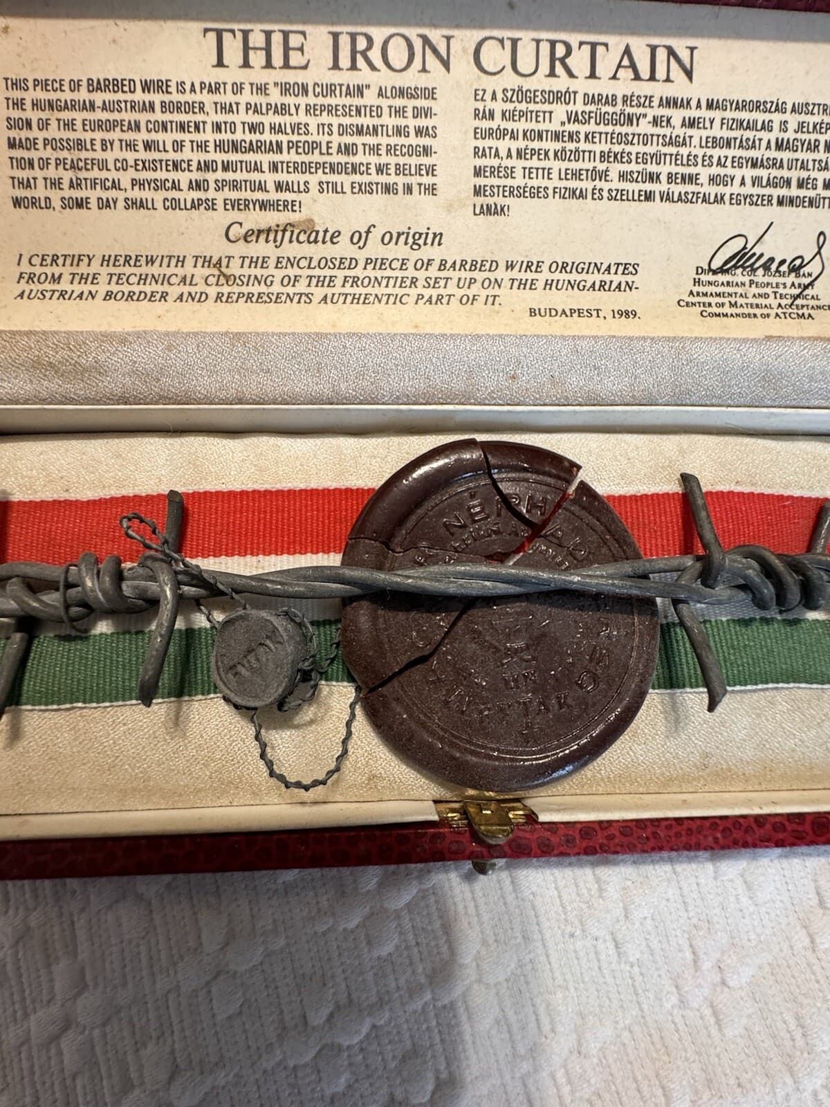 The Iron Curtain: Limited Edition #7024 Authentic Barbed Wire; Hungaro-Austrian