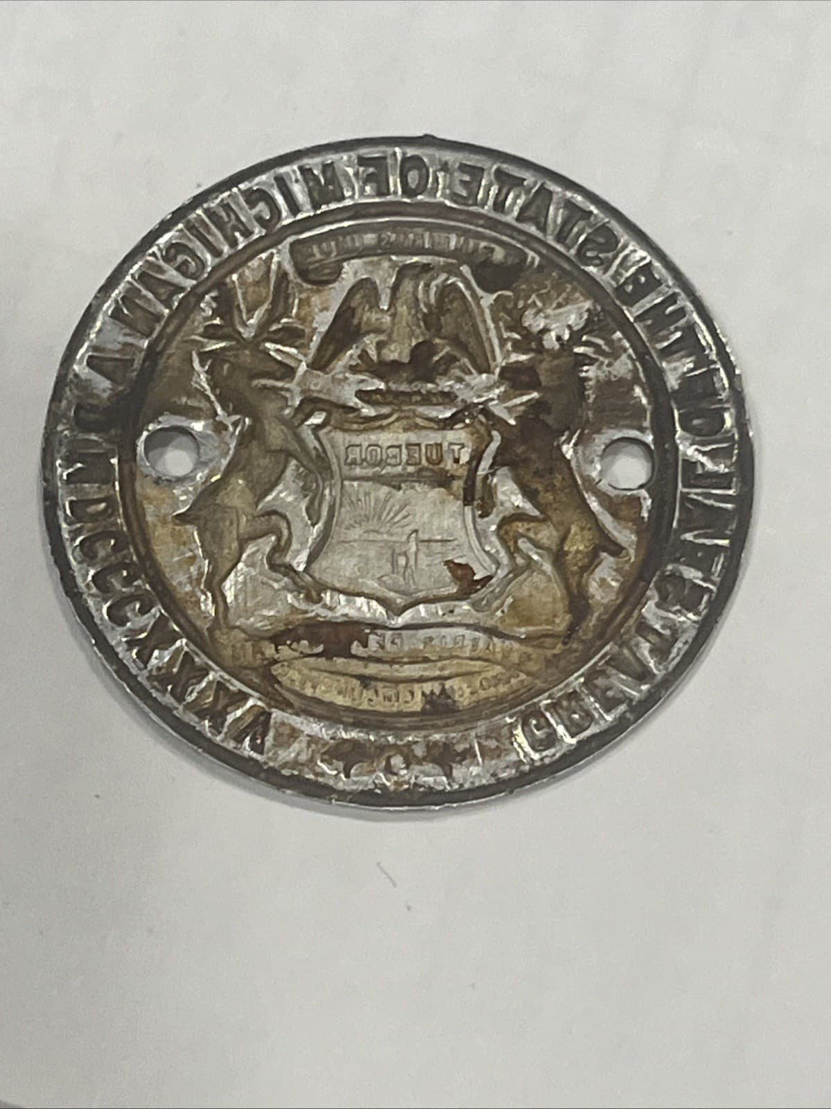 Rare Michigan License Plate Seal Tag Vintage Auto (905) 3