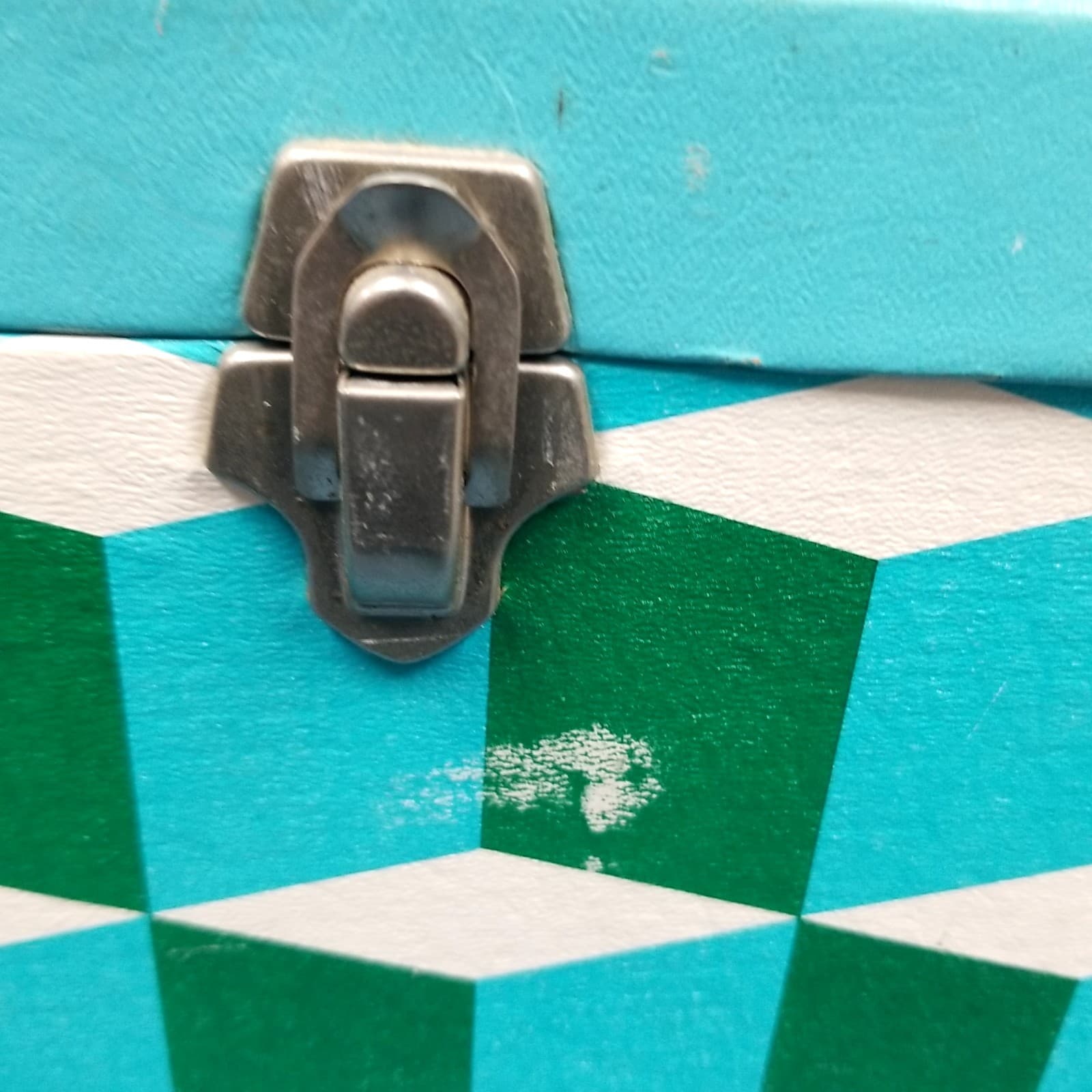 VTG Amberg Platter-Pak #740 7" Record tote Green/Turquoise Stacked Cube Pattern  2