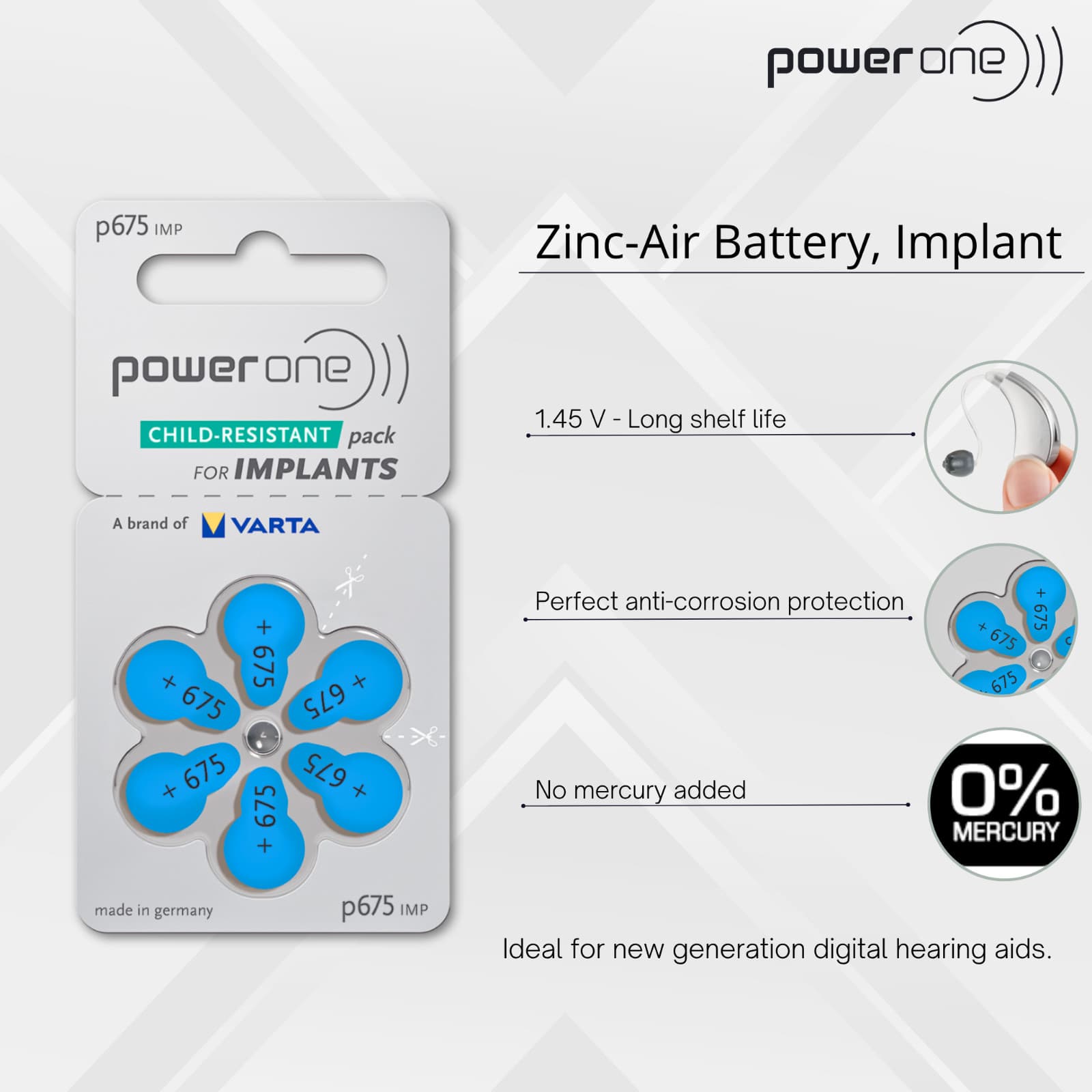 Power one Size 675P Cochlear Implant Plus Hearing Aid Batteries (120 Batteries) 2
