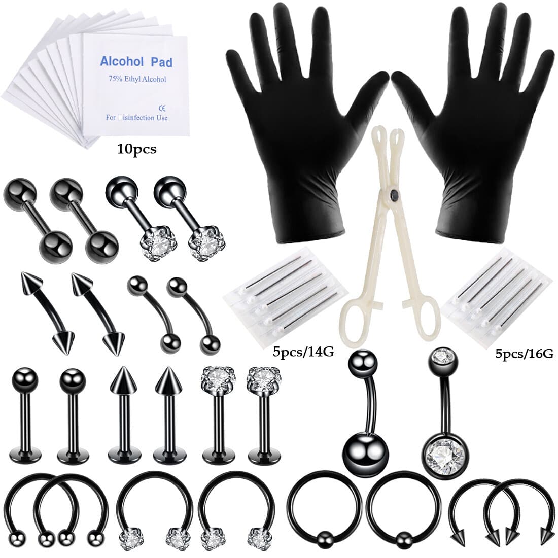 47pcs Body Piercing Tool Kit ofessional Piercing Needles for Ear Nose Belly Lip