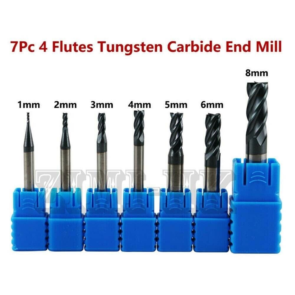 7Pcs 4 Flutes Tungsten Carbide End Mill Set CNC Milling Cutter Tool 1-8mm HRC50 5
