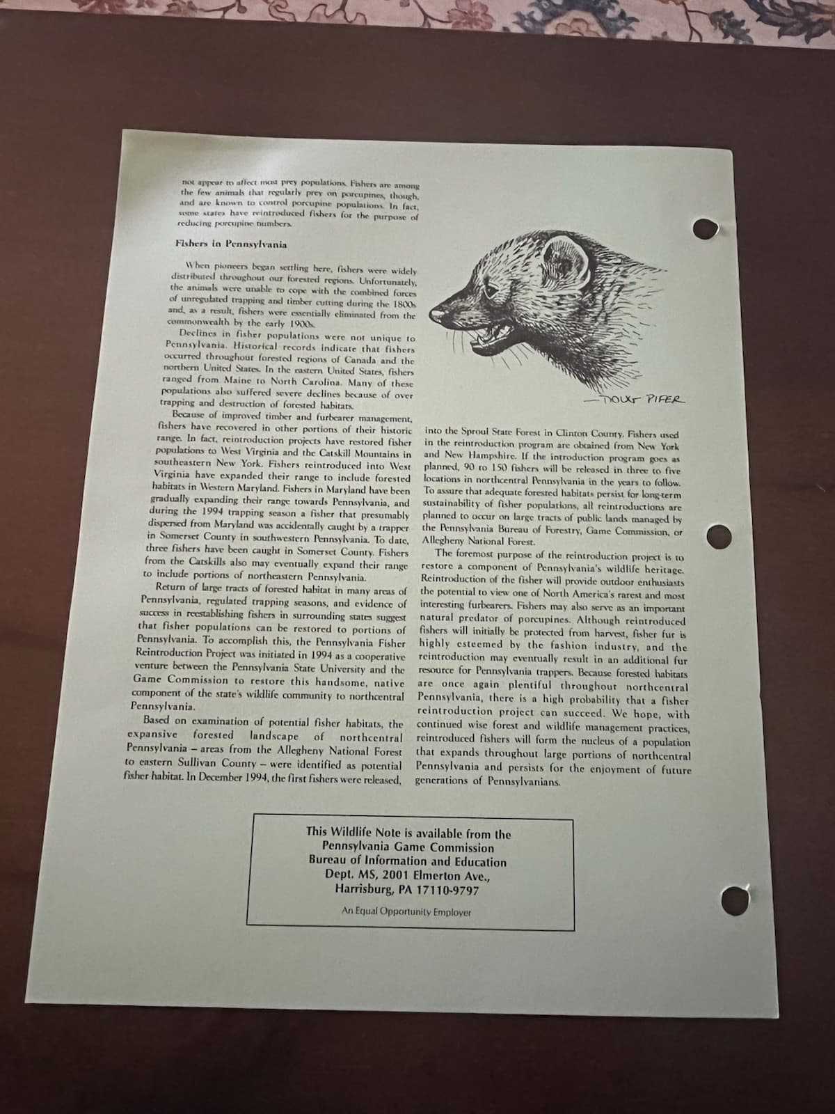 Pennsylvania Game Commission Wildlife Notes The “Fisher” 3