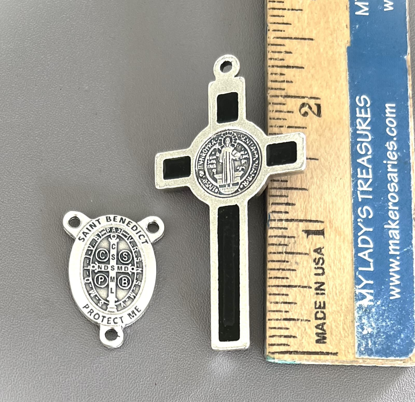 Rosary CENTER CRUCIFIX & PATERS Set ~ Saint BENEDICT Centerpiece Beads ITALY 8pc 4