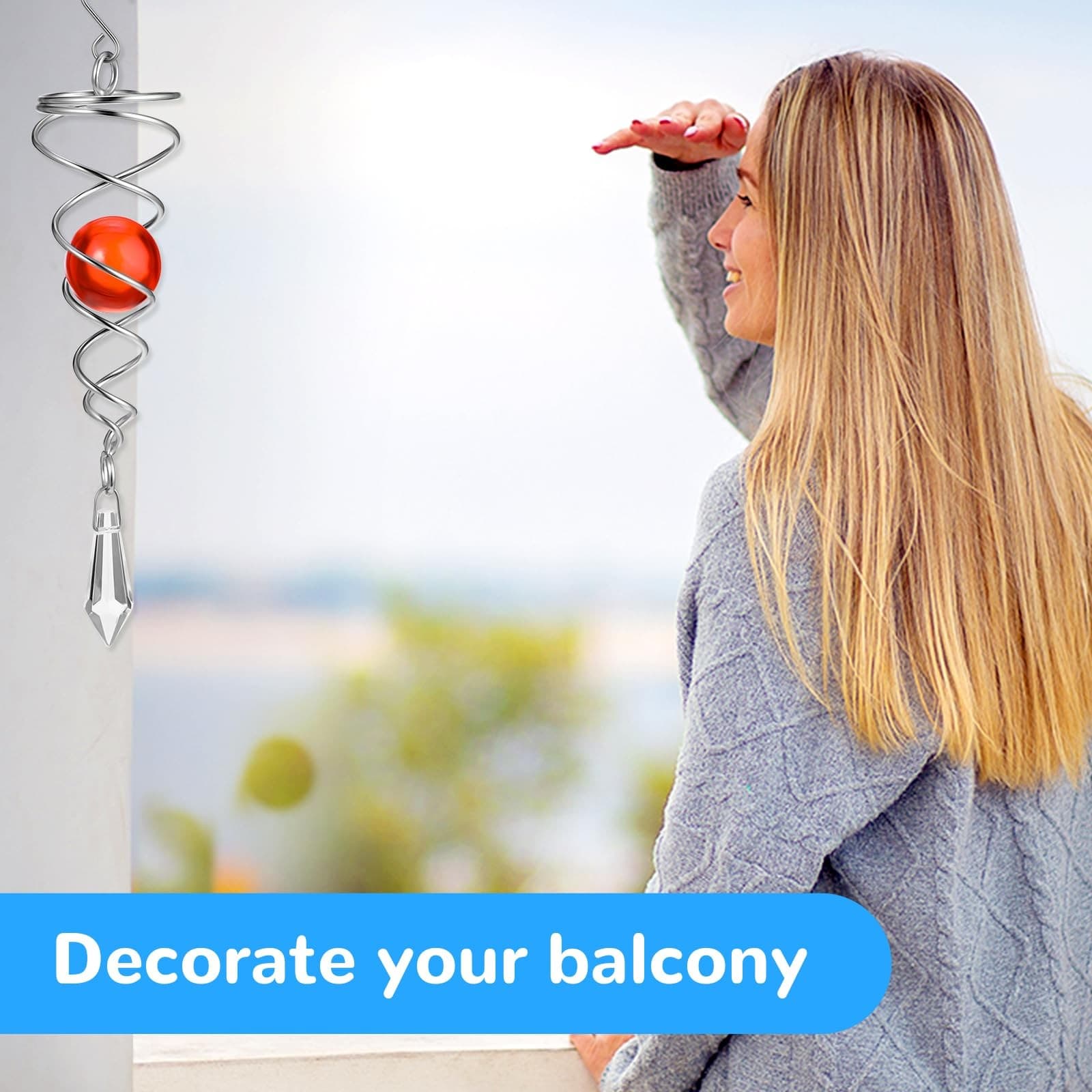 3 Pcs Gazing Ball Spiral Tail Decorative Wind Spinner for Indoor Outdoor Decor 3