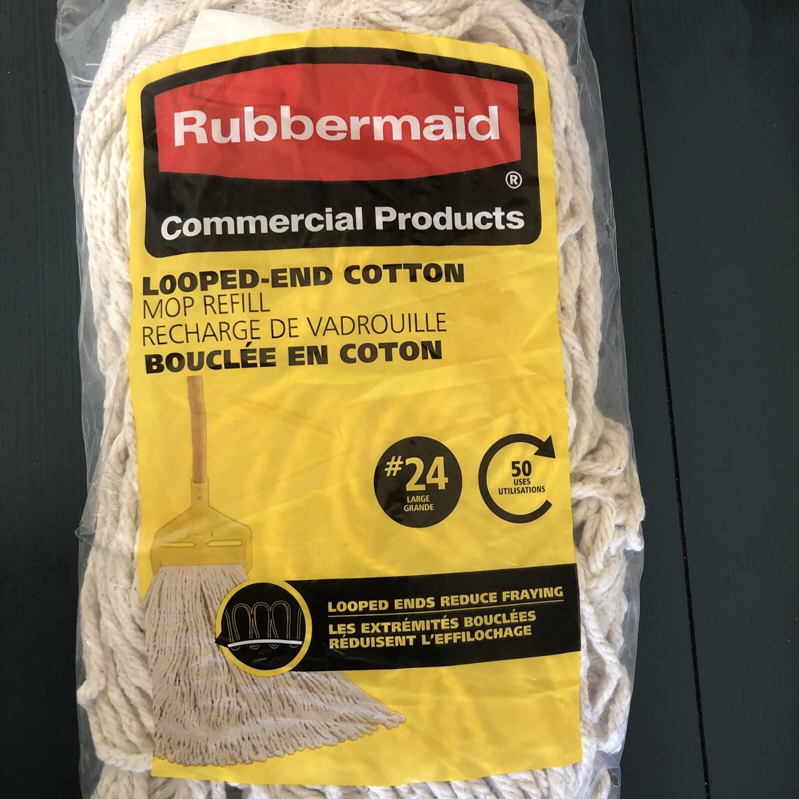 3 New Rubbermaid Commercial Loop Ended Cotton Mop Refill #24 Large 2