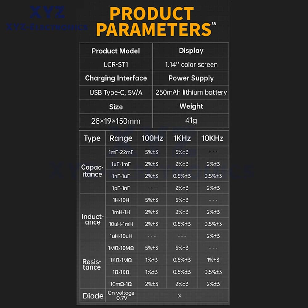 FNIRSI LCR-ST1 Mini Smart Tweezer LCR SMD ESR Tester Ohm Capacitance Diode Test 6
