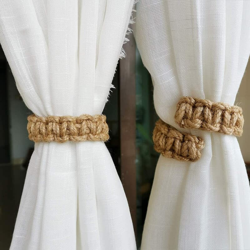 4X Twist Curtain Buckles Jute Braided Curtain Tie Rope Tieback Holder Clips US 2