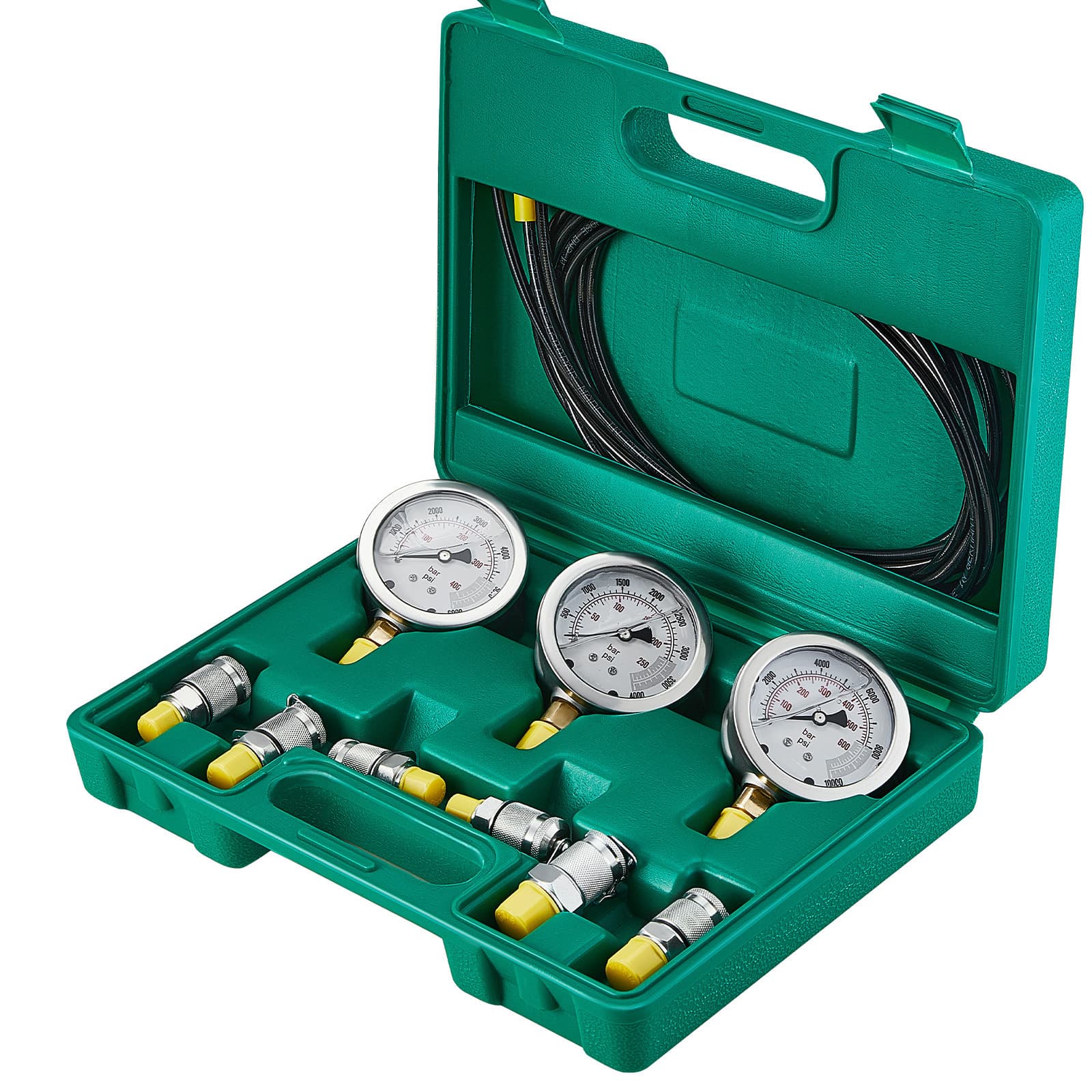Hydraulic Pressure Test Kit 3 Gauges 6 Test Couplings 3 Test Hoses Case