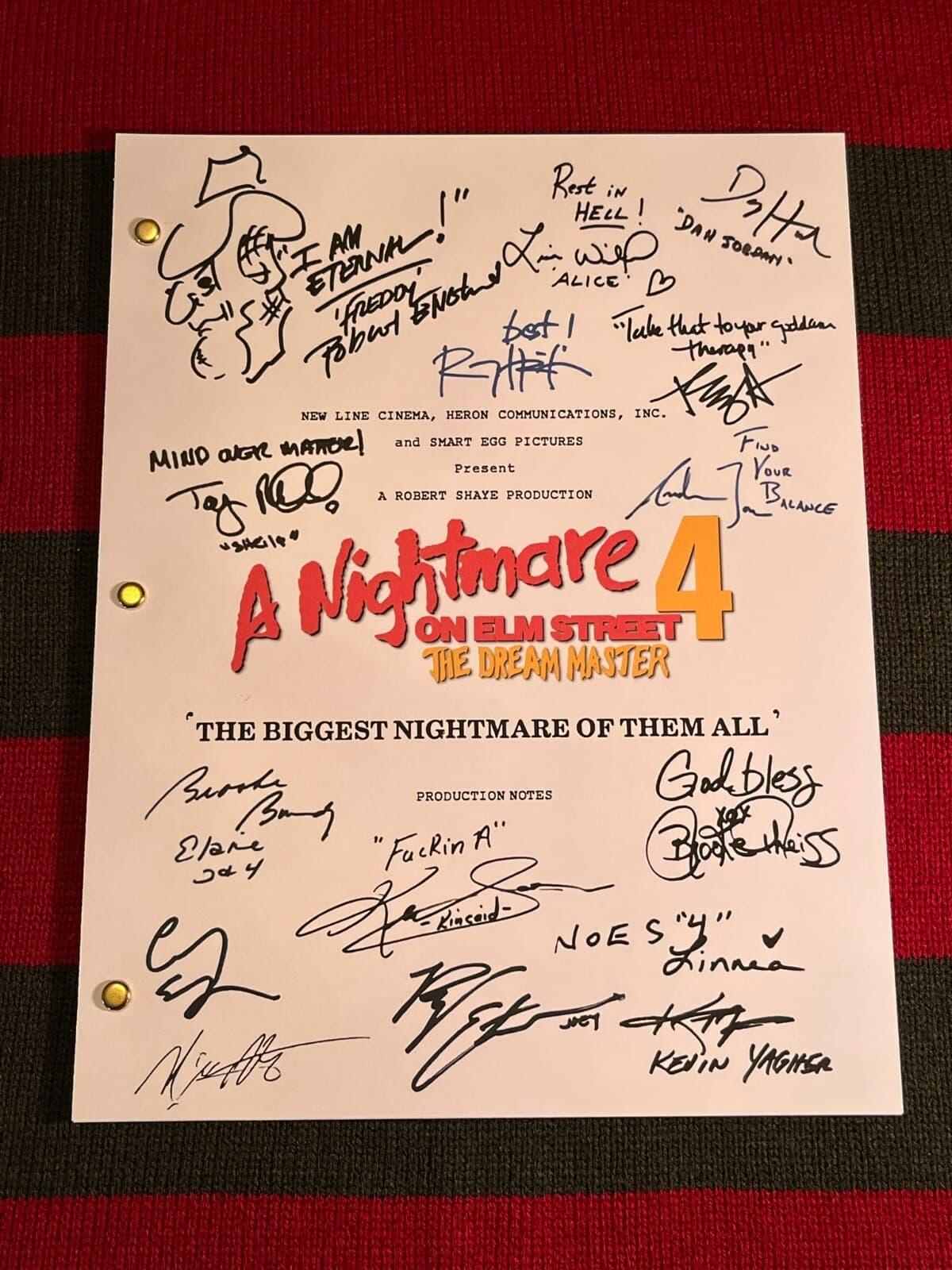 A Nightmare On Elm Street 4 Production Notes- Cast-Signed- Autograph Reprints