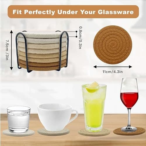 8 Pcs Drink Coasters with Holder, Coasters for Coffee Table, Brown Mix 2