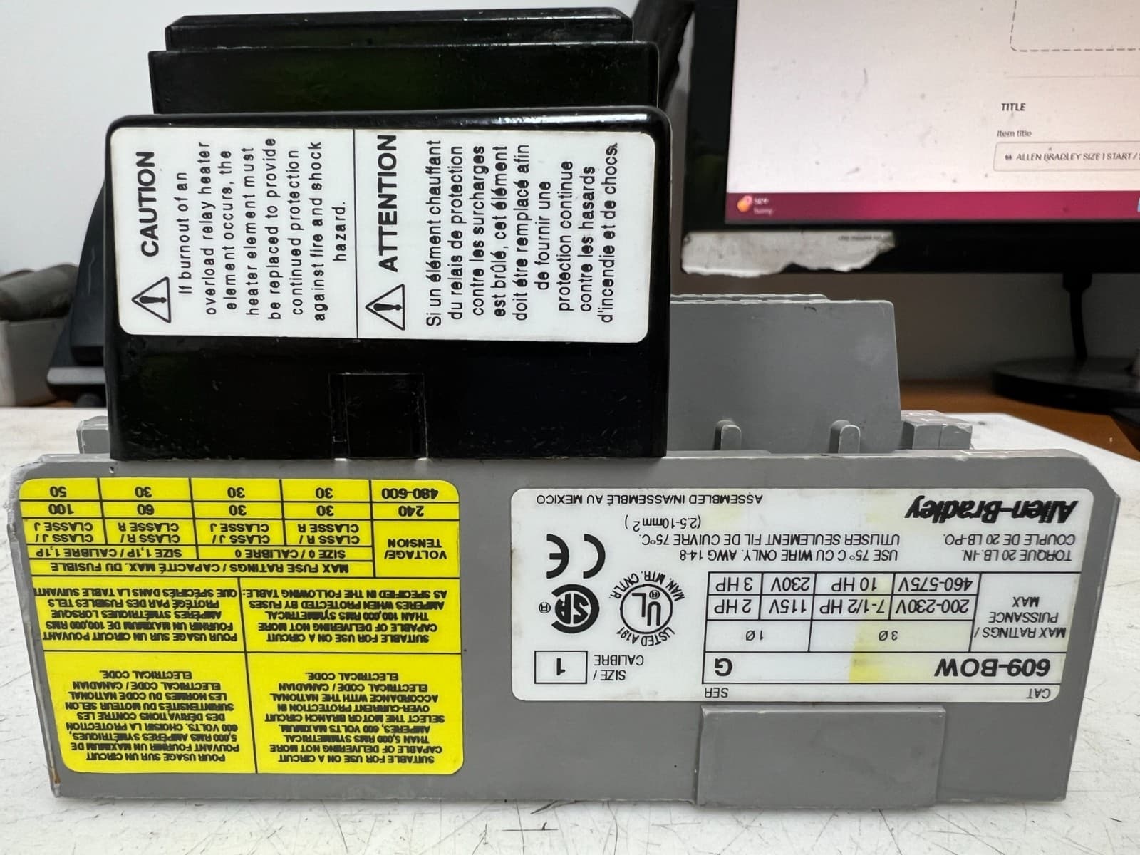 👀 ALLEN BRADLEY SIZE 1 START / STOP MANUAL MOTOR STARTER 600 VAC 10 HP 609-BOW 4