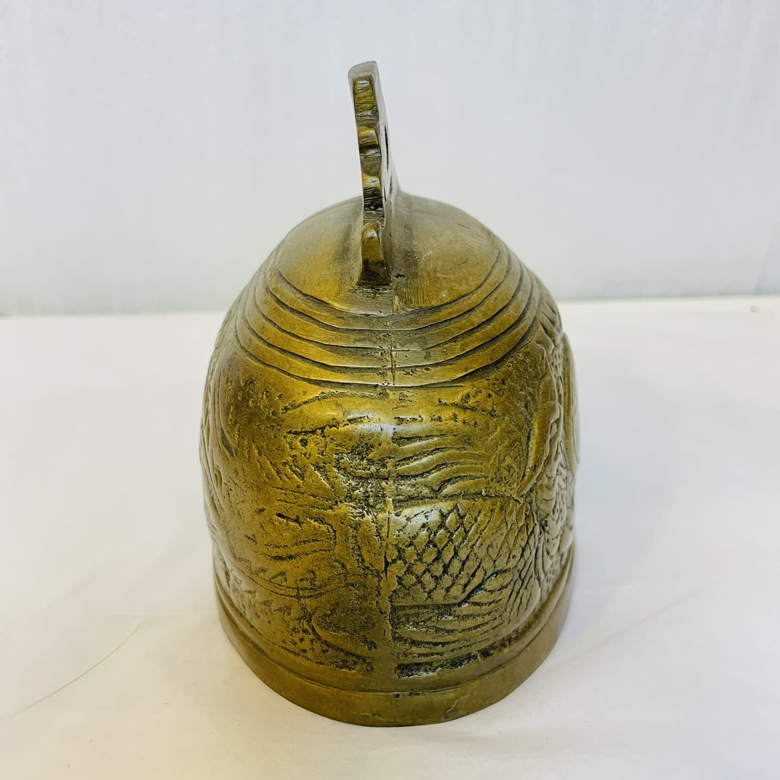 Vintage Qing Chinese Cast Bronze Temple Bell with Phoenix Birds 6