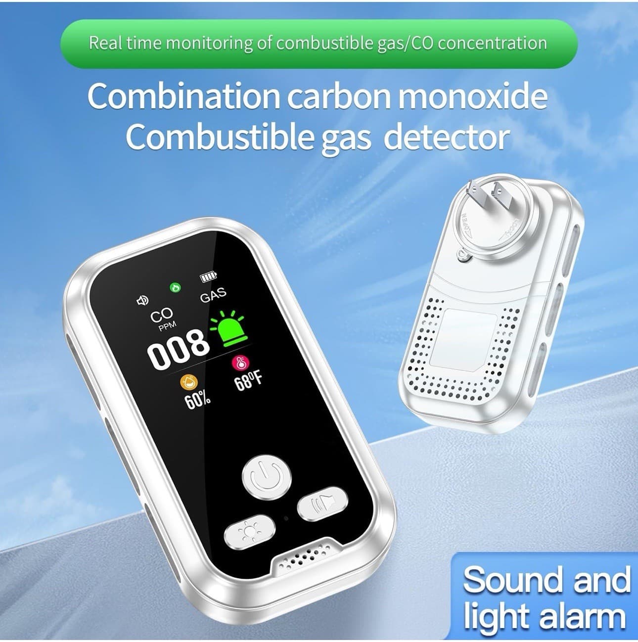 2pcs 4 in 1 Smoke Carbon Monoxide Detector Plug in AC Battery Backup HD Screen 4