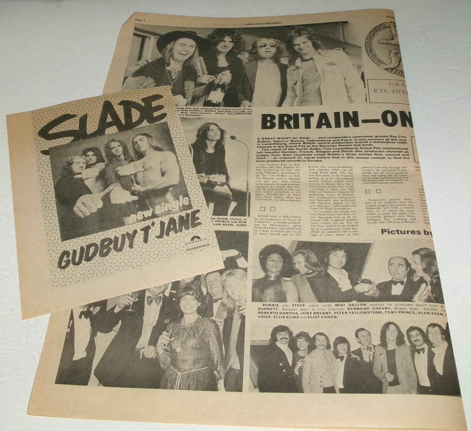 SLADE Vintage Original 2pc UK Newspaper Clipping Lot 1972 Noddy Holder Glam Rock