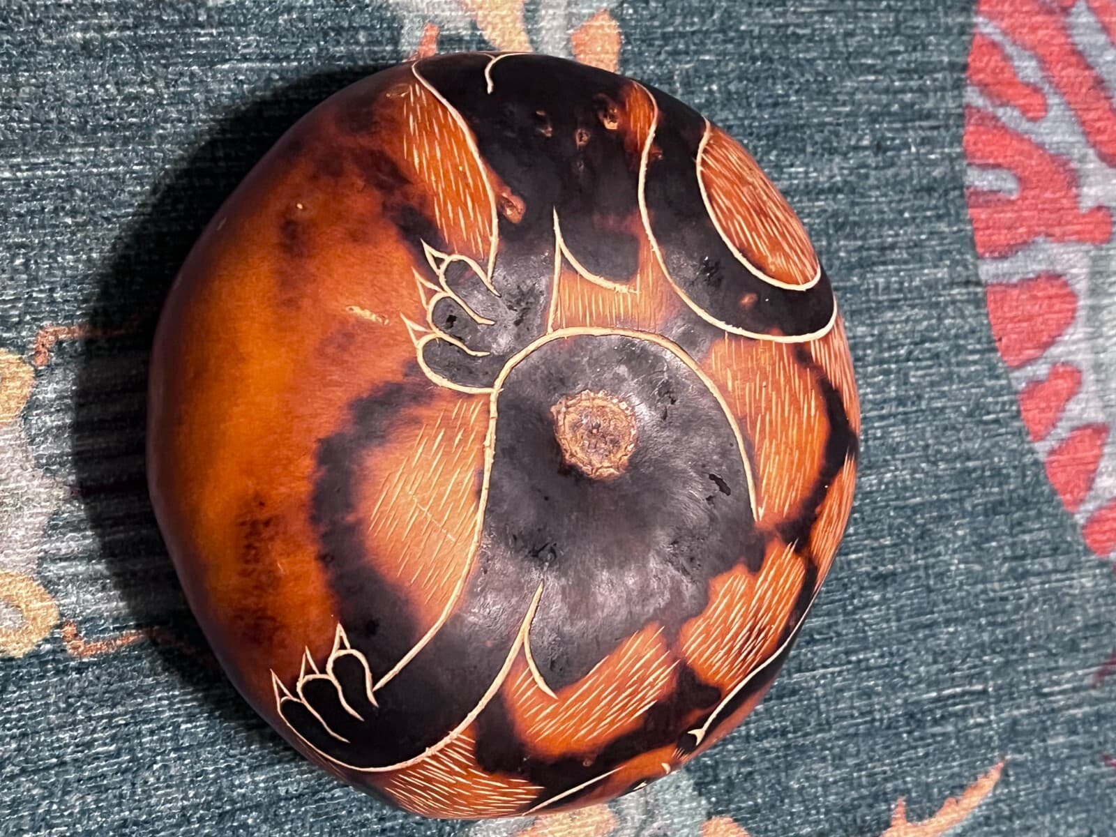 Vintage Peruvian Hand-Carved Gourd Squash Folk Art w/ Chupacabra 4