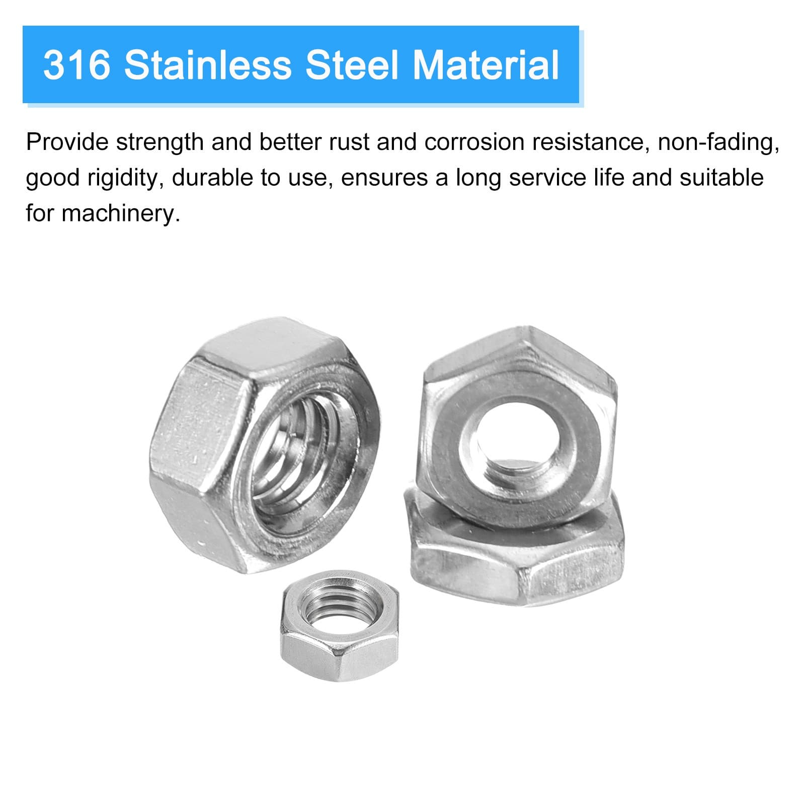 Hex Nuts (1"-8) 1Pcs 316  Steel Coarse Thread Nut Silver 3