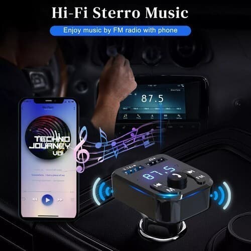Bluetooth 5.0 Car Wireless FM Transmitter Adapter 2USB PD Charger AUX Hands-Free 6