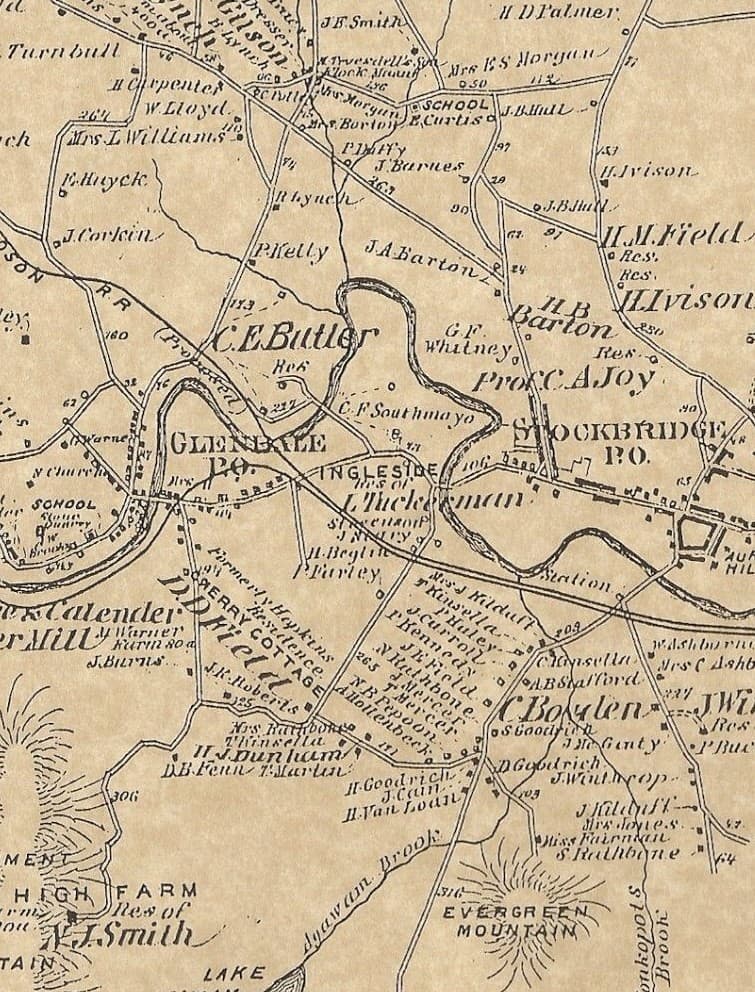 Stockbridge Glendale Interlaken MA 1876 Map with Homeowners Names Shown 2