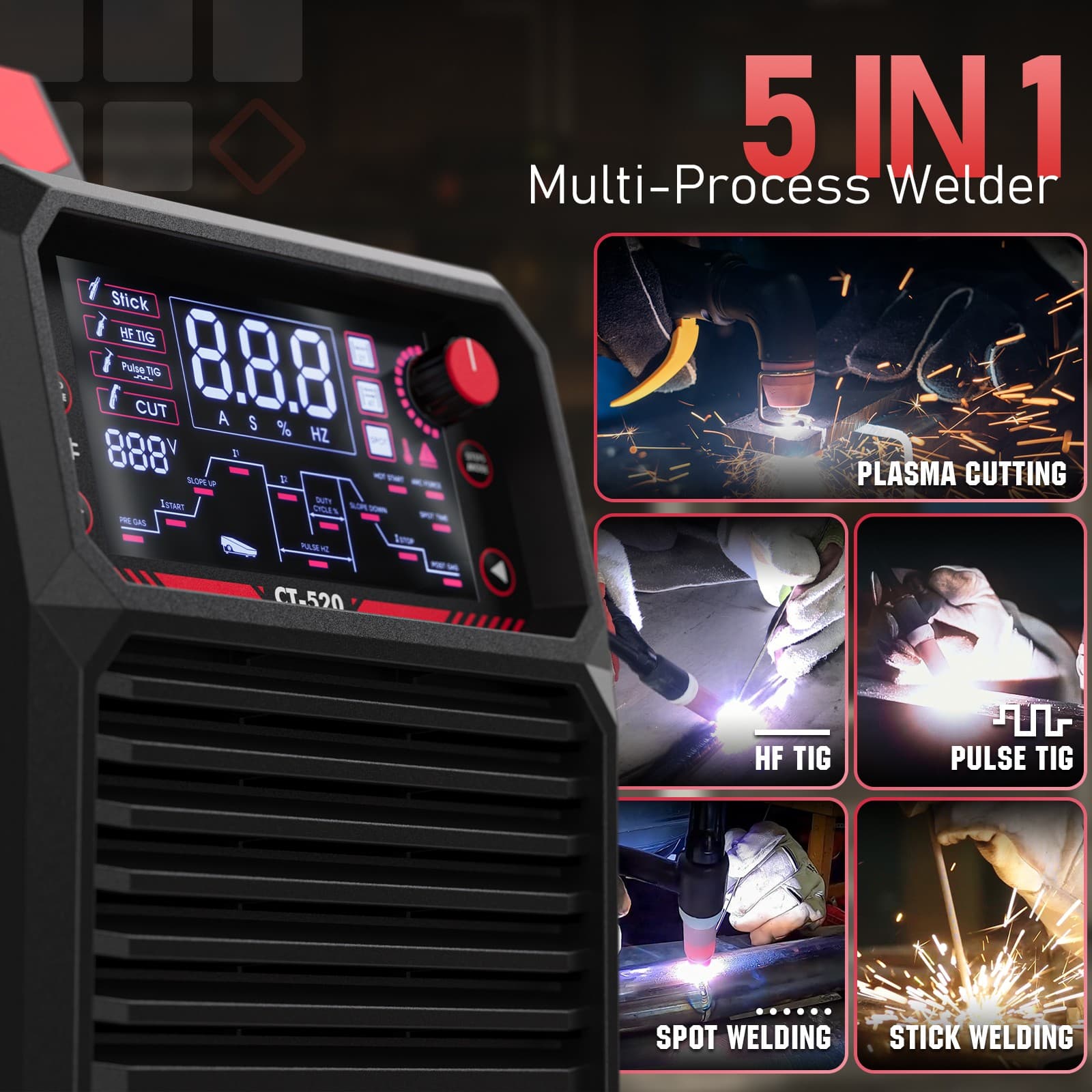 CT-520 200A Welder & Cutter Kit: Helmet, Gloves & Electrodes, 110V/220V 5