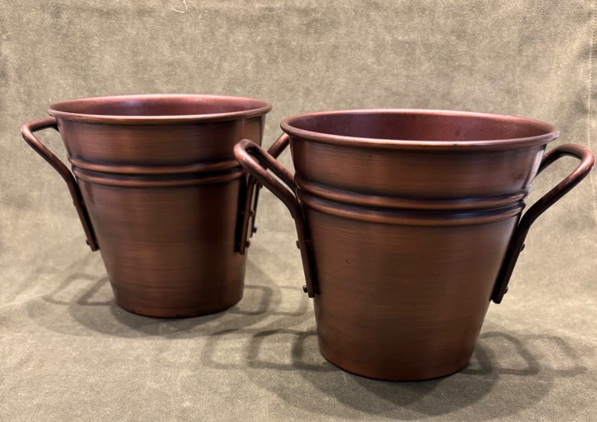Smith & Hawken Copper Finish Planters with Handles Bucket Vase Set Of 2